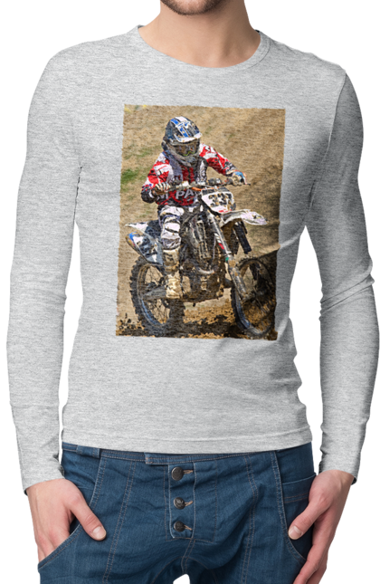 Чоловічий лонгслів з принтом "МОТОГОНЩИК". Мото, мотогонщик, мотоцикл, спорт, спортсмен. 2070702