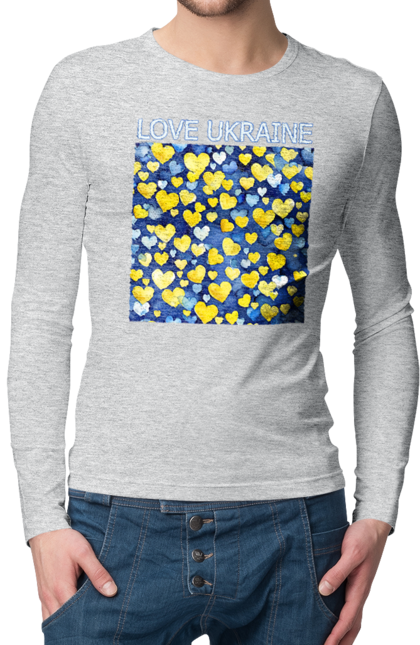 Men`s longsleeve with prints I love Ukraine. Heart, i love ukraine, love, symbols of ukraine, ukraine, ukrainian symbols. 2070702