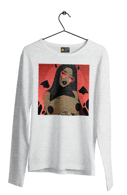 Чоловічий лонгслів з принтом "Диявол З Цицьками". Гола, диявол, сиськи. 2070702