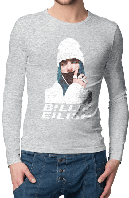 Чоловічий лонгслів з принтом "Біллі Айліш". Біллі айліш, логотип біллі айліш, принт біллі айліш, співачка біллі айліш. 2070702