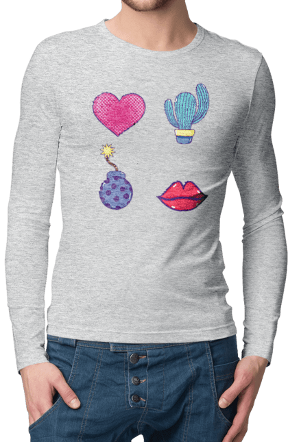 Men`s longsleeve with prints Heart, Cactus, Bomb, Lips. Bomb, cactus, lips. 2070702