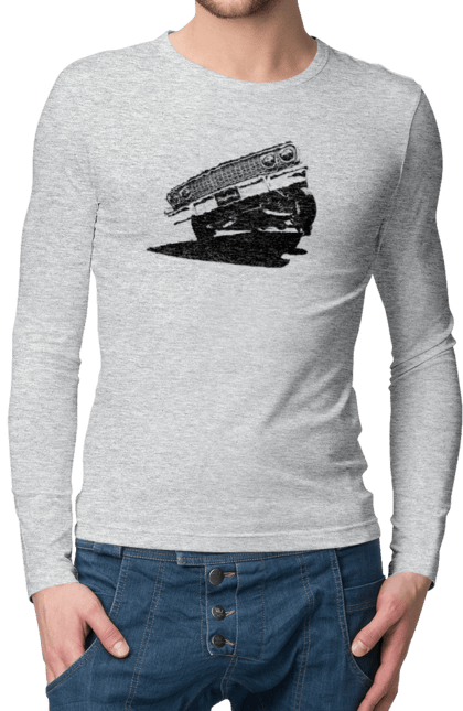 Чоловічий лонгслів з принтом "Автомобіль". Автомобіль, імпала, класика, лоурайдер, шевроле. 2070702