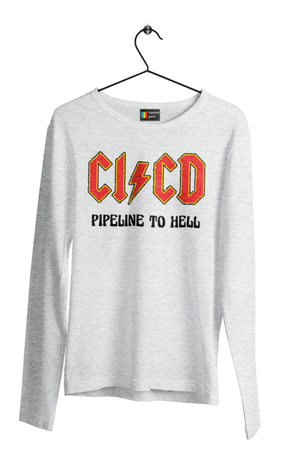 Чоловічій лонгслів з принтом "CI/CD pipeline to hell". Cicd, cicd pipeline, devops, pipeline, інженер, програмне забезпечення, програмування, розробка, розробка по. 2070702