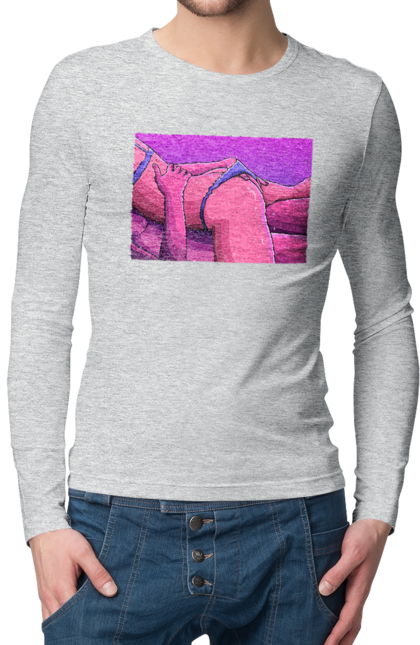 Чоловічий лонгслів з принтом "Зняття Трусиків З Дівчини". Гола, тіла, труси. 2070702