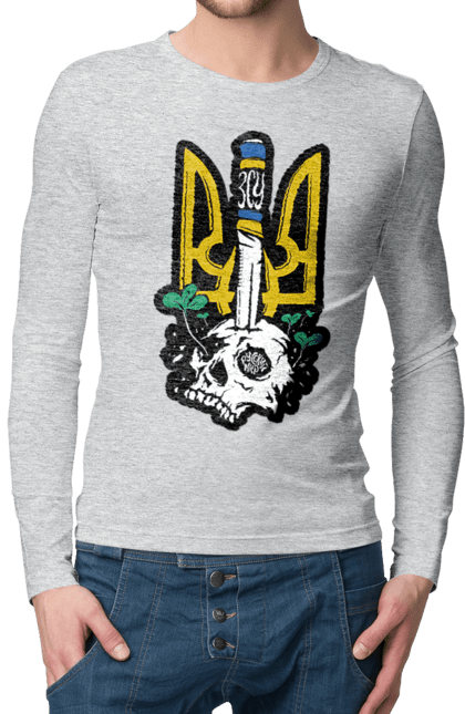 Чоловічий лонгслів з принтом "Герб ЗСУ". Герб, зсу, патріотична, прапор, череп. 2070702