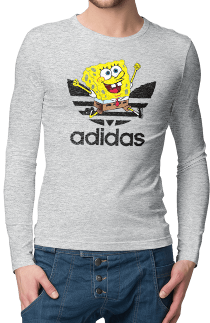 Чоловічій лонгслів з принтом "Adidas Губка Боб". Adidas, spongebob, адідас, губка боб, мультик, мультсеріал, спанч боб, спорт. 2070702