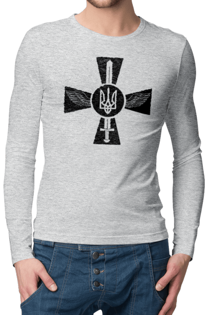 Мужской лонгслив с принтом Украина герб. Герб, крылья, меч, украина. 2070702
