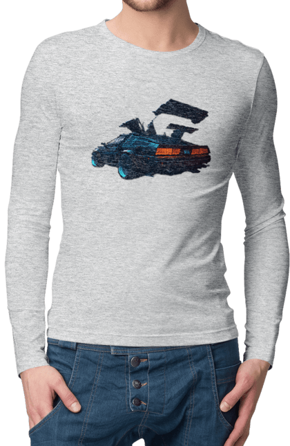 Чоловічий лонгслів з принтом "DeLorean назад у майбутнє". Автомобіль, делореан, з фільму. 2070702