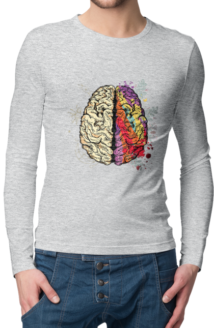 Чоловічий лонгслів з принтом "Творчість та логіка". Бінарний, біткоїн, біткойн, валюта, гроші, крипто, наука, програміст, программист, творчество, техно, хакер, художник, цветной. 2070702