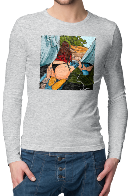 Чоловічий лонгслів з принтом "Відпочинок З Улюбленою У Палатці". Відпочинок, жопа, палатка, собака. 2070702