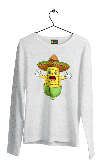 Men`s longsleeve with prints Sombrero Corn. Corn, food, sombrero. 2070702