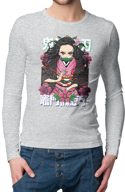 Men's longsleeve with prints Demon Slayer Nezuko. Anime, demon slayer, kimetsu no yaiba, manga, nezuko, serial. 2070702