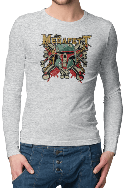 Чоловічій лонгслів з принтом "Megafett". Boba fett, megadeth, megafett, боба фетт, зоряні війни, клон, мисливець за головами. 2070702