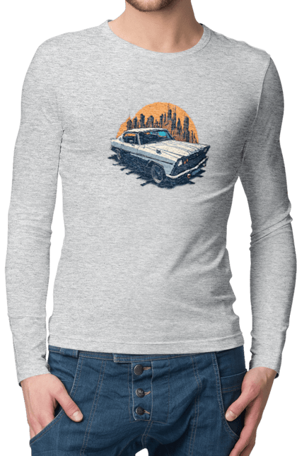 Чоловічий лонгслів з принтом "Вінтажне зображення авто". Автомобіль, вінтажне зображення, місто. 2070702