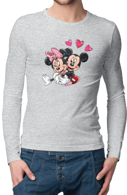 Мужской лонгслив с принтом Микки Маус и Минни Маус. Mickey mouse, minnie mouse, дисней, микки, микки маус, минни маус, мультфильм. 2070702