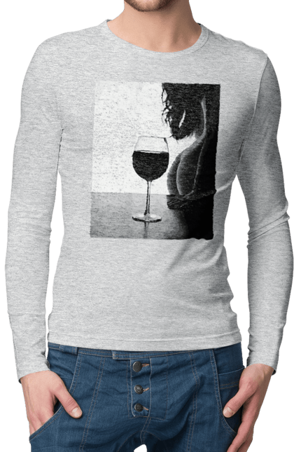 Чоловічий лонгслів з принтом "Келих вина". Вино у келиху, грація, знову п`ятниця, очікування, тіло жінки, форми жіночого тіла. 2070702