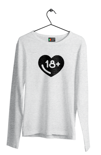 Чоловічий лонгслів з принтом "18+". 18+, запрет, секс, сердце, черное. 2070702