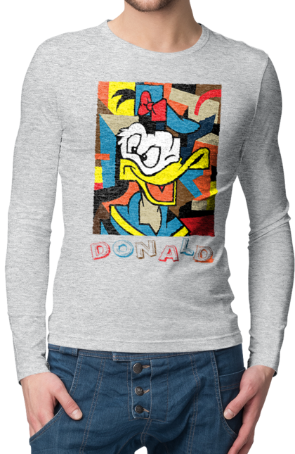 Men's longsleeve with prints Donald Duck. Abstraction, animated series, cartoon, donald duck, picture. 2070702