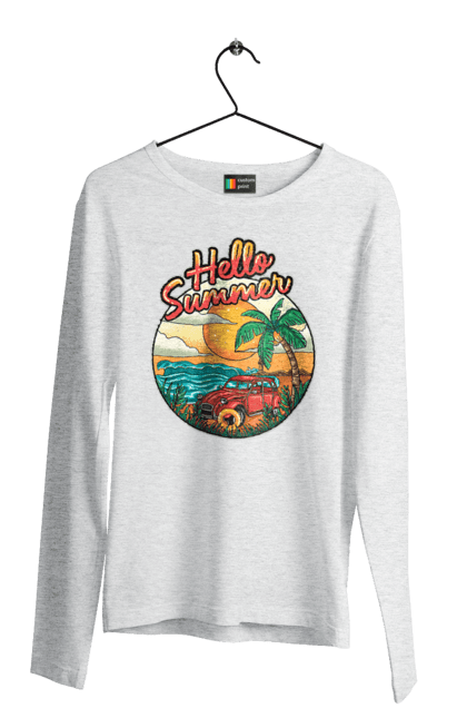 Men`s longsleeve with prints Hello Summer, Car By The Sea. Beach, island, palm, summer. 2070702