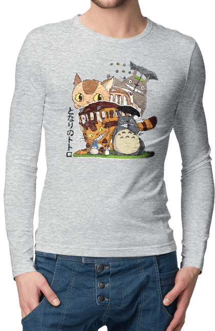 Men's longsleeve with prints Totoro. Adventures, anime, comedy drama, fantasy, film, my neighbor totoro, tv series. 2070702