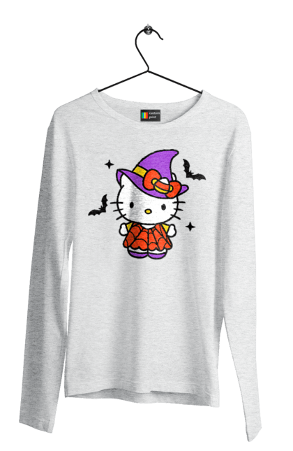 Men's longsleeve with prints Hello Kitty Halloween. Brand, cat, character, halloween, hello kitty, kitten, kitty, witch. 2070702