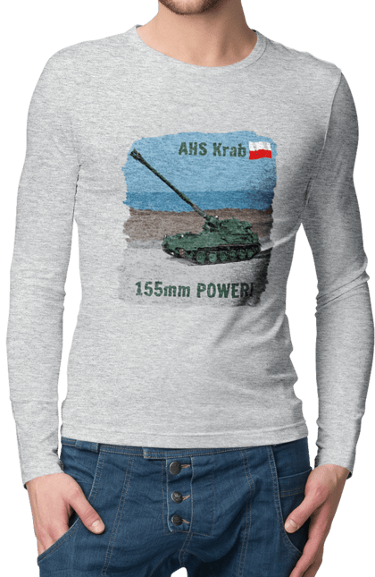 Чоловічий лонгслів з принтом "155mm Power! САУ Krab оливковий". Ahs krab, артилерія, гаубиця, краб, польща, сау. 2070702