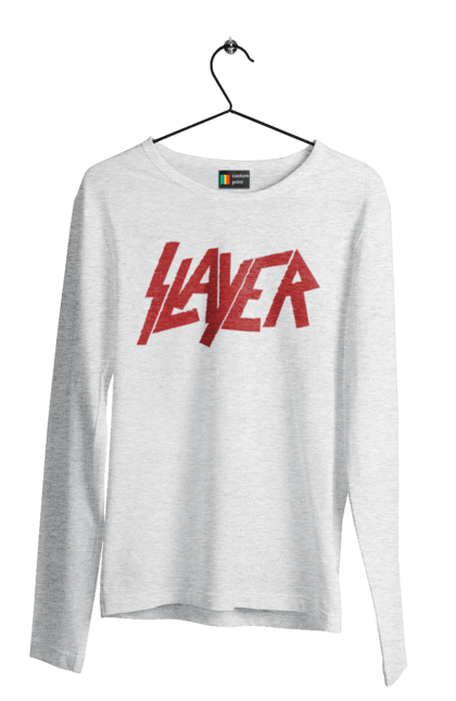 Мужской лонгслив с принтом Slayer. Slayer, грув-метал, група, метал група, музыка, ню-метал, спид-метал, трэш-метал, череп. 2070702