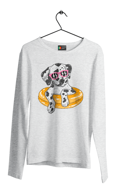 Men`s longsleeve with prints Dalmatian Swims In A Circle. Dalmatian, dog, glasses, to swim. 2070702