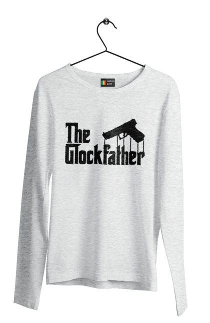 Чоловічій лонгслів з принтом "The GlockFather". Gangster, glockfather, godfather, godfather reference, вогнепальна зброя, гангстер, глок, зброя, пістолет, пістолет. 2070702