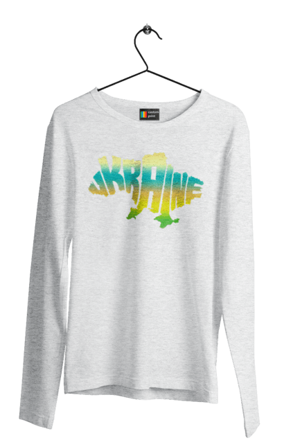 Men`s longsleeve with prints Ukraine silhouette colored. I love ukraine, map of ukraine, silhouette of ukraine, symbol of ukraine, ukraine, ukrainian symbols. 2070702