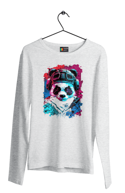 Чоловічий лонгслів з принтом "Панда в VR шолом". Віртуальна реальність, гік, панда, персонаж, шолом. 2070702