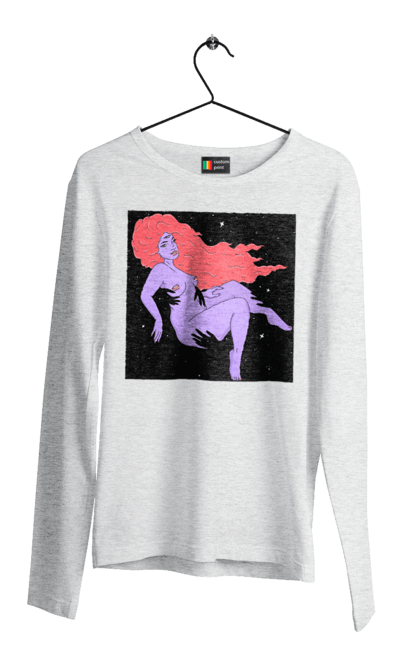 Чоловічий лонгслів з принтом "Фіолетова Дівчина В Чорній Дирі". Дівчина, лапають. 2070702