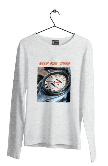 Чоловічий лонгслів з принтом "Мото 3". Байкер, дорогая, мотоцикл, ретро, скорость, спидометр, стиль жизни. 2070702