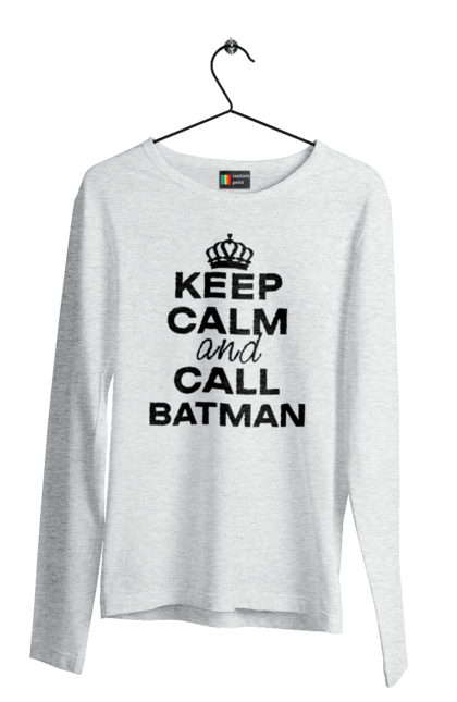 Men`s longsleeve with prints Keep Calm and Call Batman black. Batman, cool, memes, popular, stay calm, with inscriptions. 2070702