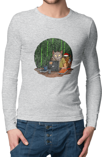 Чоловічий лонгслів з принтом "Кіт програміст". Angular, c, css, html, it, javascript, jquery, php, python, react, svelt, vue, айтишник, айті, гумор, код, кодувати, прогер, програміст, програмісти, ти ж, ти ж програміст, тиж програміст. 2070702