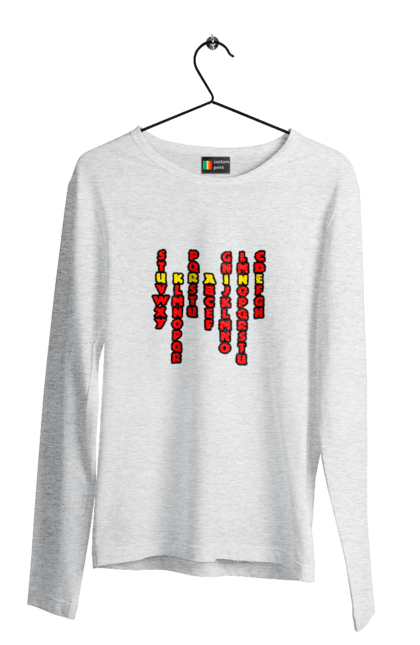 Men`s longsleeve with prints Ukraine. Alphabet, author`s print, inscription, latin, letters, text, ukraine. 2070702