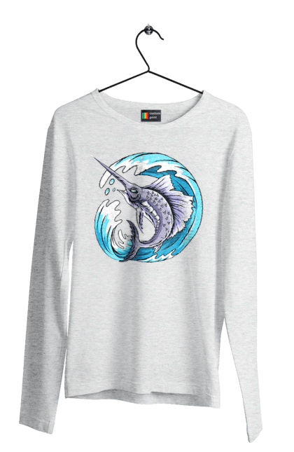 Men`s longsleeve with prints Fish Sword And Wave. Swordfish, wave. 2070702
