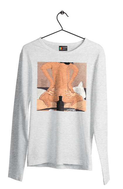 Чоловічий лонгслів з принтом "Гола Дівчина, Пляшка І Сигарети". Гола, зверху. 2070702