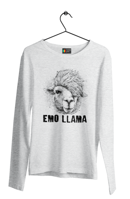 Чоловічій лонгслів з принтом "Емо Лама". Alpaca, animals, distressed, emo, funny, llama, vintage, емо, лама. 2070702