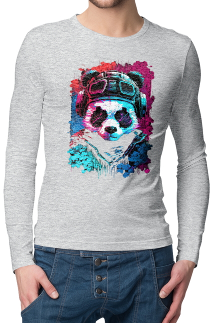 Чоловічий лонгслів з принтом "Панда в VR шолом". Віртуальна реальність, гік, панда, персонаж, шолом. 2070702