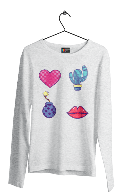 Men`s longsleeve with prints Heart, Cactus, Bomb, Lips. Bomb, cactus, lips. 2070702