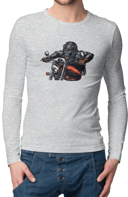 Men`s longsleeve with prints Gorilla On A Moped. Gorilla, moped, speed. 2070702