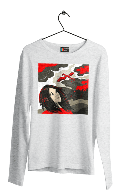 Men's longsleeve with prints Girl and dragon. Dragon, fantasy, romance, young woman. 2070702