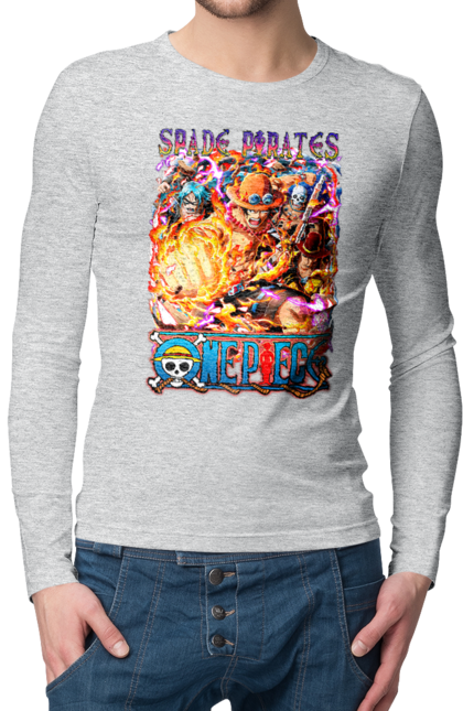 Men's longsleeve with prints One Piece Portgas D. Ace. Anime, fire fist, gol d. ace, manga, one piece, portgas d. ace, straw hat pirates. 2070702