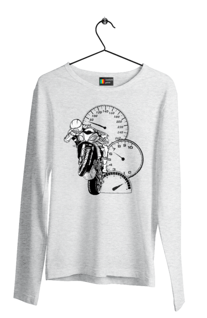 Чоловічий лонгслів з принтом "Мотоцикл Швидкість Чорний". Мото, мотоцикл, розгін, швидкість. 2070702