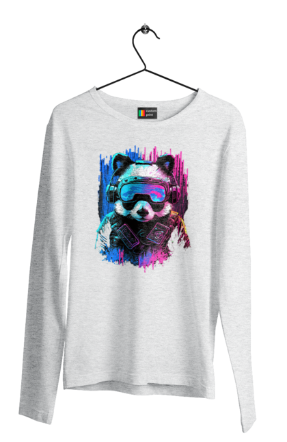 Чоловічий лонгслів з принтом "Панда в VR шолом". Віртуальна реальність, гік, панда, персонаж, шолом. 2070702