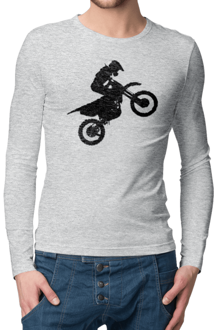 Чоловічий лонгслів з принтом "Силует Мотоцикліста". Мотоцикл, мотоцикліст, шолом. 2070702