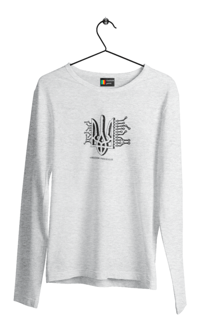 Men`s longsleeve with prints Freedom processor. Black monocolor.. Freedom, male, patriotic, processor, sarabeevart, to buy, ukraine. 2070702