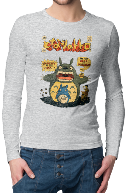 Men's longsleeve with prints Totoro. Adventures, anime, comedy drama, fantasy, film, my neighbor totoro, tv series. 2070702