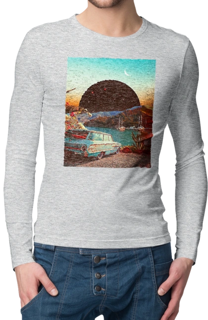 Painting, car by the river